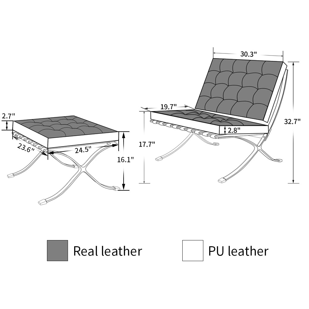 Mid Century Foldable Lounge Chair With Ottoman Black Genuine Leather 1 Seat