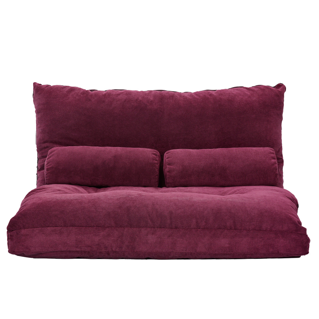 Orisfur. Lazy Sofa Adjustable Folding Futon Sofa Video Gaming Sofa With Two Pillows Burgundy Foam Polyester