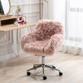 Hengming Modern Faux Fur Home Office Chair, Fluffy Chair For Girls, Makeup Vanity Chair Pink Steel