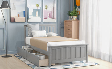 Twin Size Platform Bed With Two Drawers, Gray Gray Solid Wood