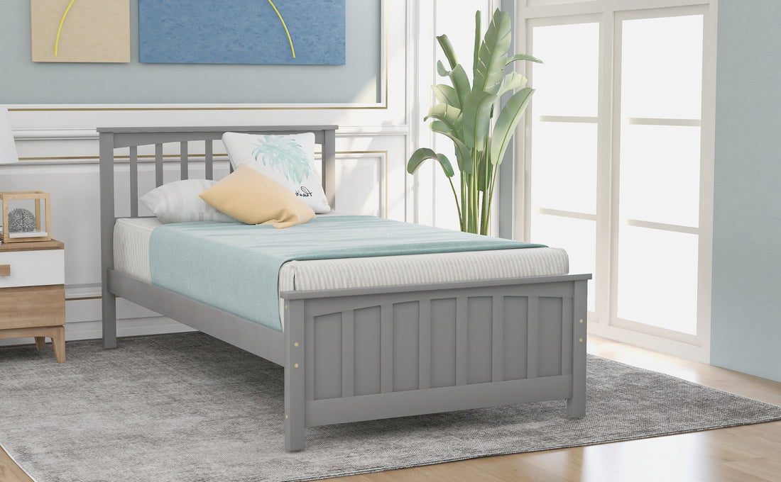 Wood Platform Bed Twin Size Platform Bed, Gray Gray Solid Wood