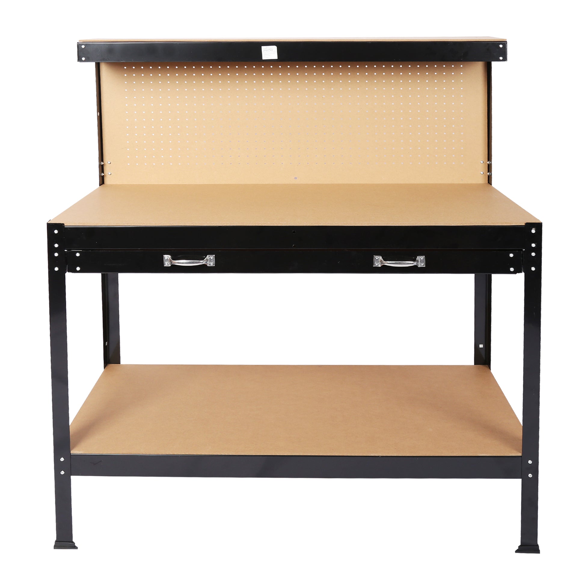 Steel Workbench Tool Storage Work Bench Workshop Tools Table W Drawer And Peg Board 63" Black Steel