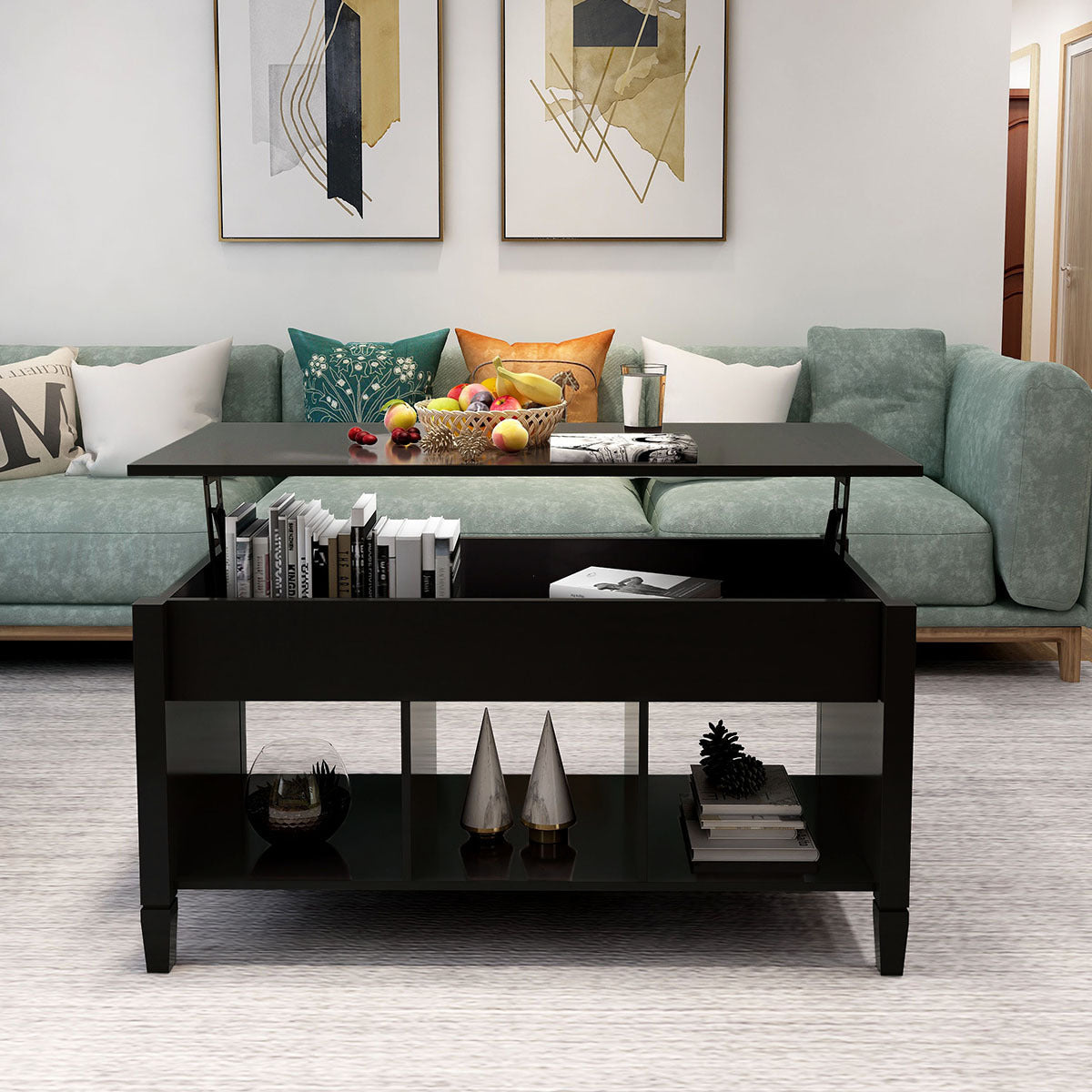 Lift Top Coffee Table Black Black Mdf