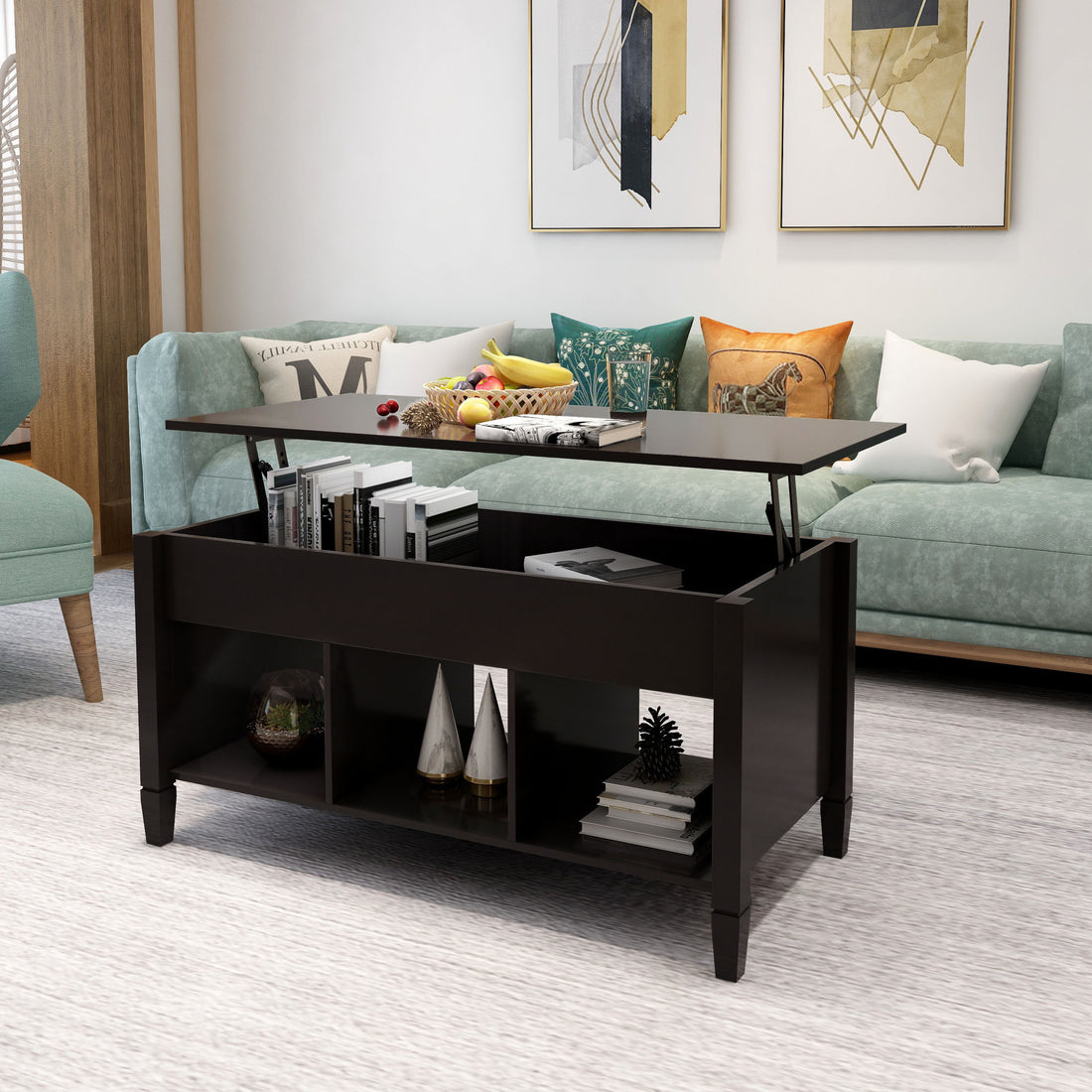 Lift Top Coffee Table Black Black Mdf