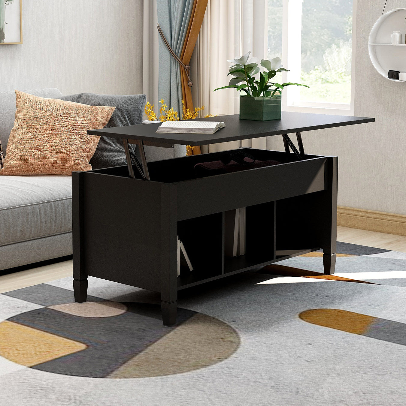 Lift Top Coffee Table Black Black Mdf