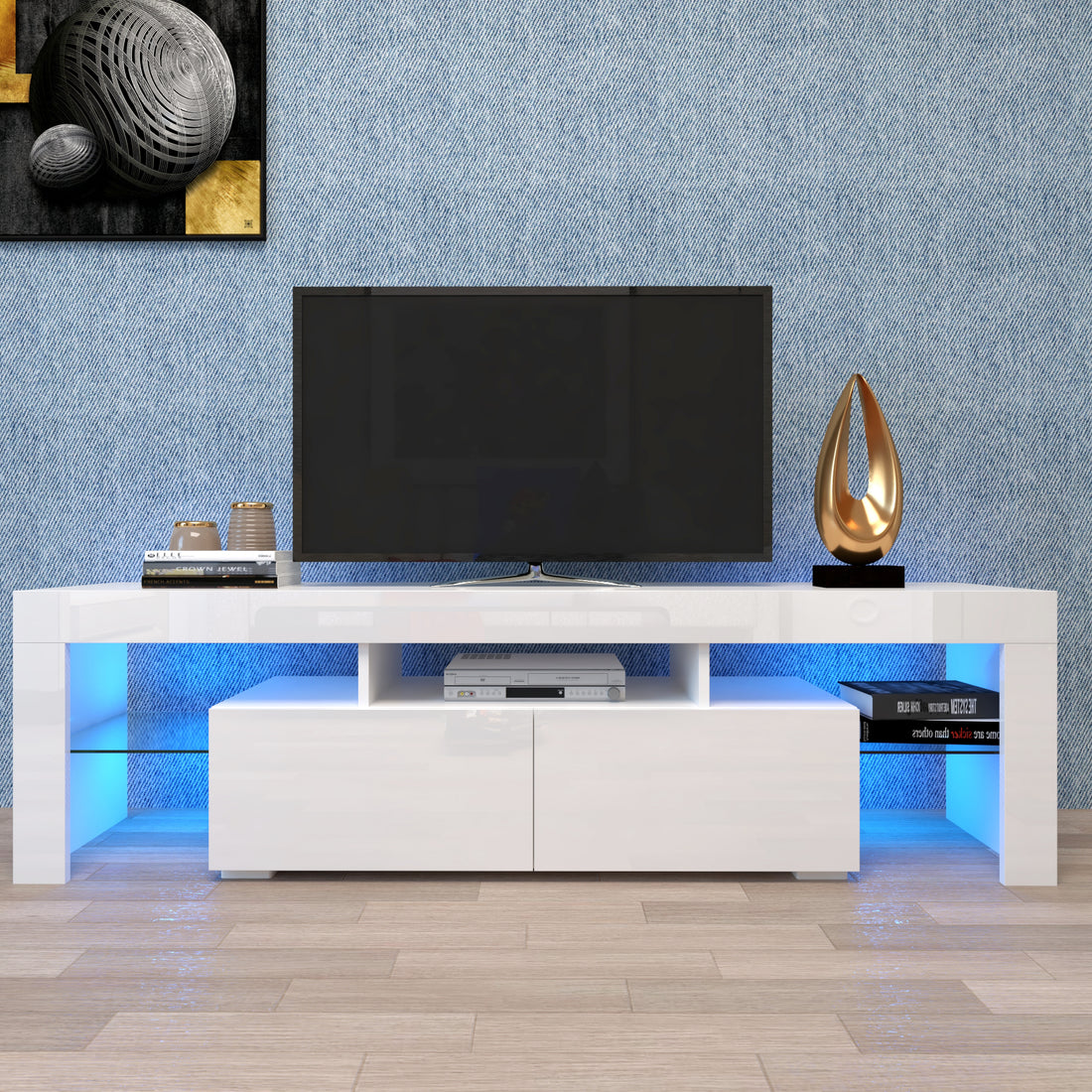 Modern White Tv Stand, 20 Colors Led Tv Stand W Remote Control Lights White 60 69 Inches Mdf