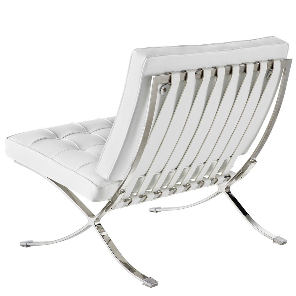 Mid Century Foldable Lounge Chair White Genuine Leather