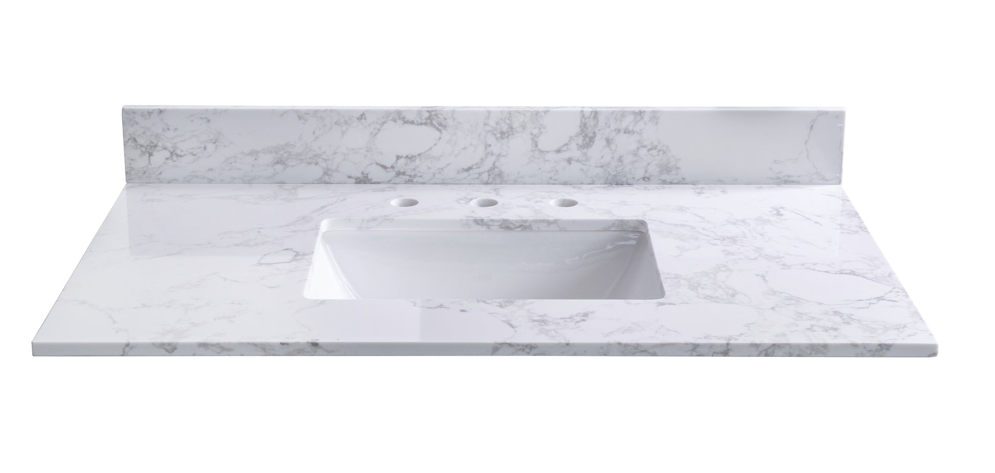 Carrara White Engineered Stone Vanity Top Side Backsplash White Stone