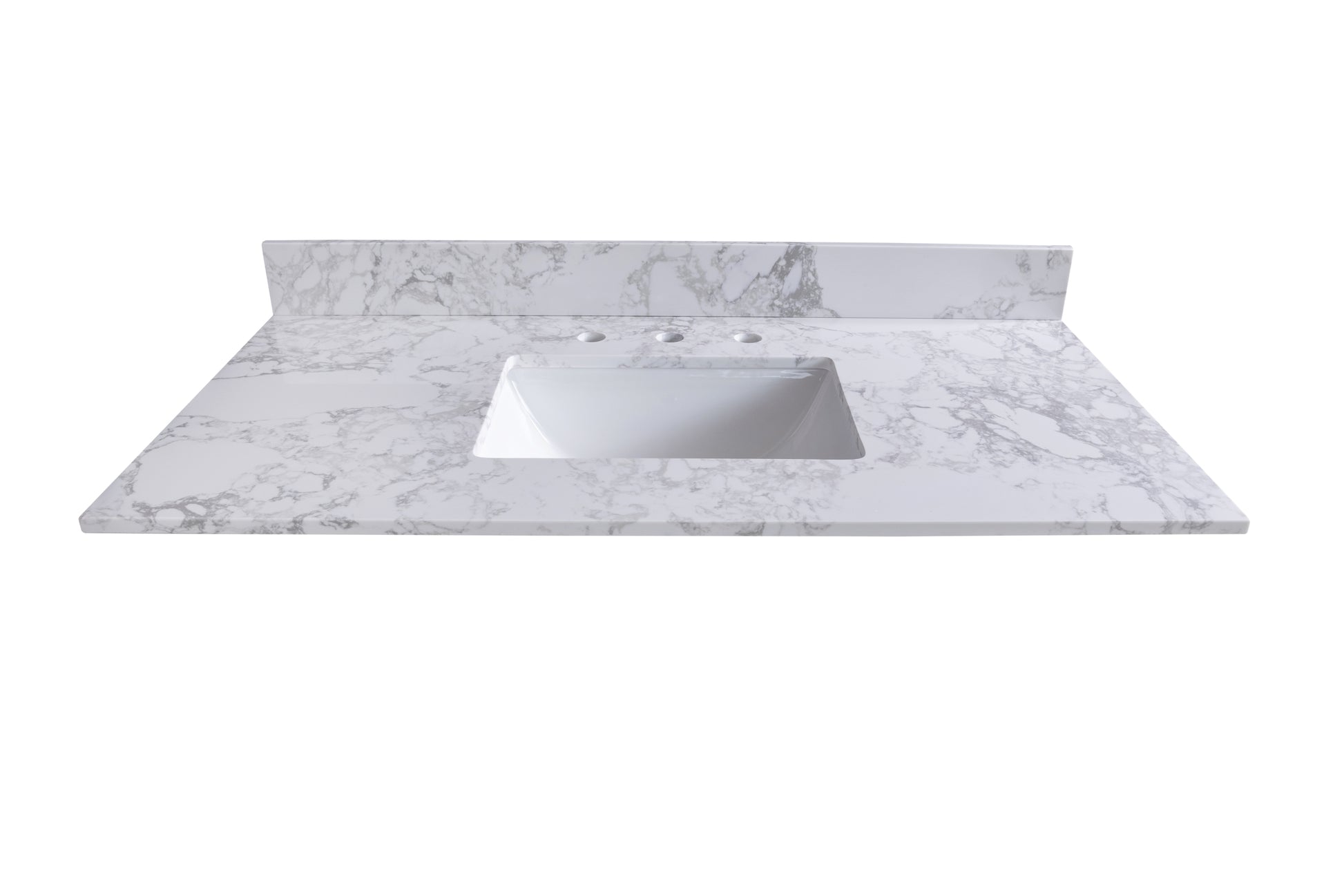 49X22Inch Bathroom Stone Vanity Top Engineered Stone Carrara White Marble Color With Rectangle Undermount Ceramic Sink And 3 Faucet Hole With Back Splash . Gray Stone