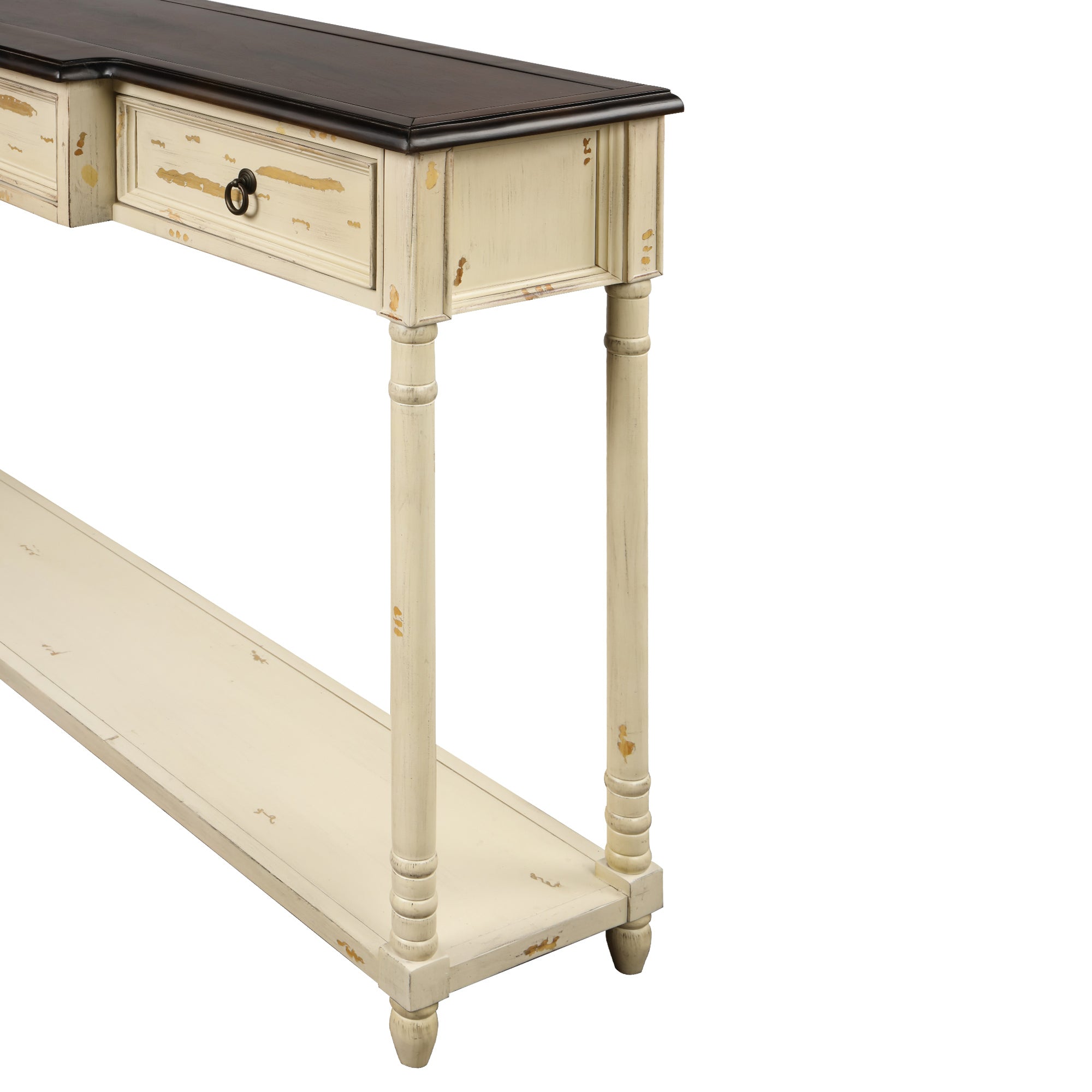 Console Table Sofa Table with Drawers for beige-solid wood