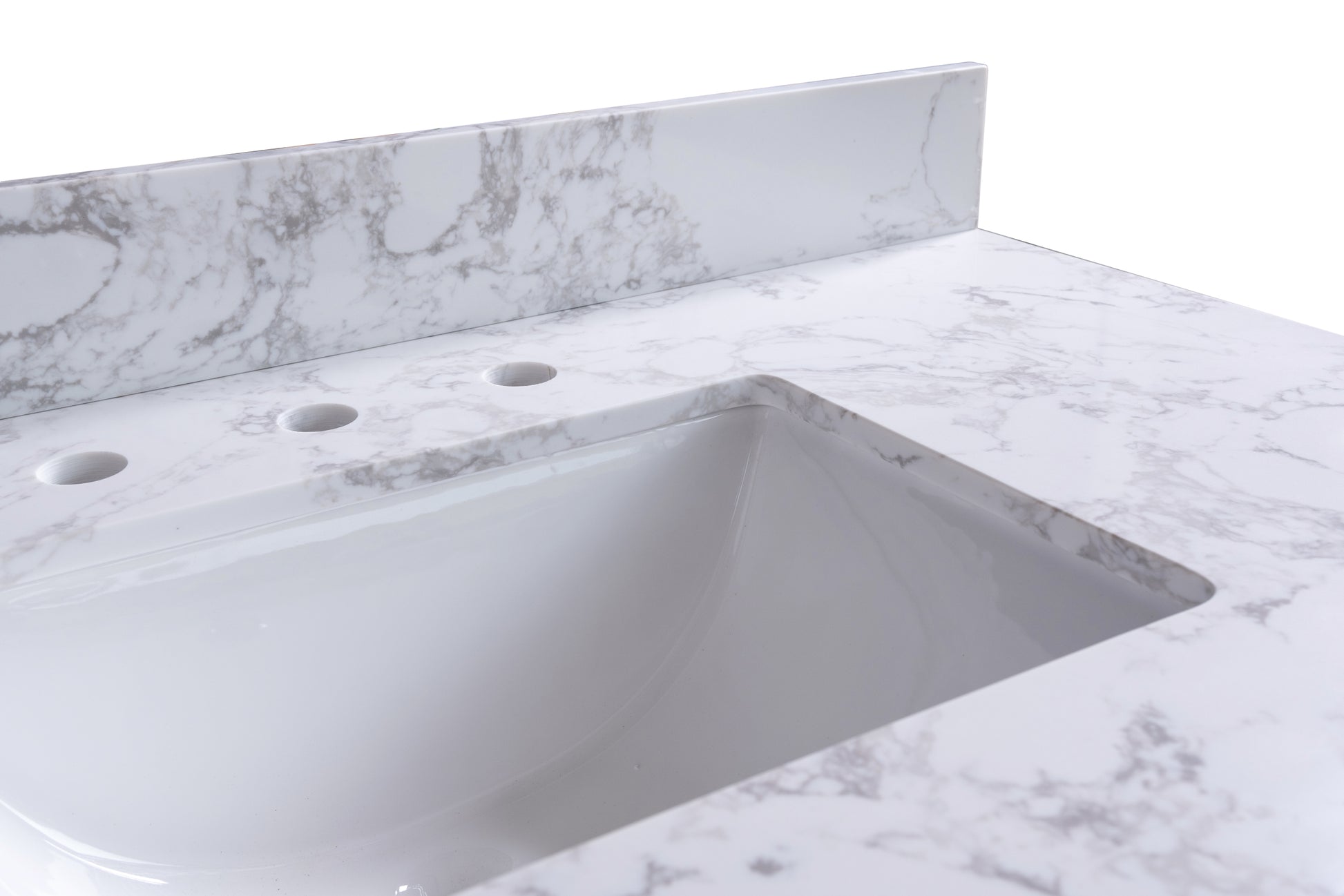 37" Carrara White Engineered Stone Vanity Top Backsplash White Stone Stone