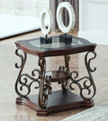 End Table, Glass Table Top, Mdf W Marble Paper Middle Shelf, Powder Coat Finish Metal Legs. 26.3