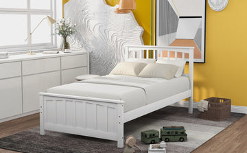 Wood Platform Bed Twin Size Platform Bed, White Old Sku:Wf190776Aak Less Two Center Support Legs White Solid Wood