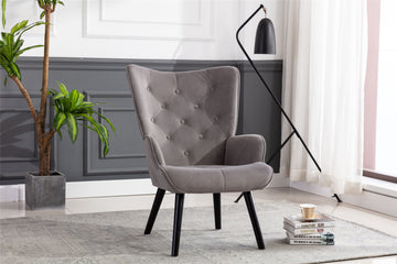 Coolmore Accent Chair Living Room Bed Room, Modern Leisure Chair Silver Grey Gray Velvet