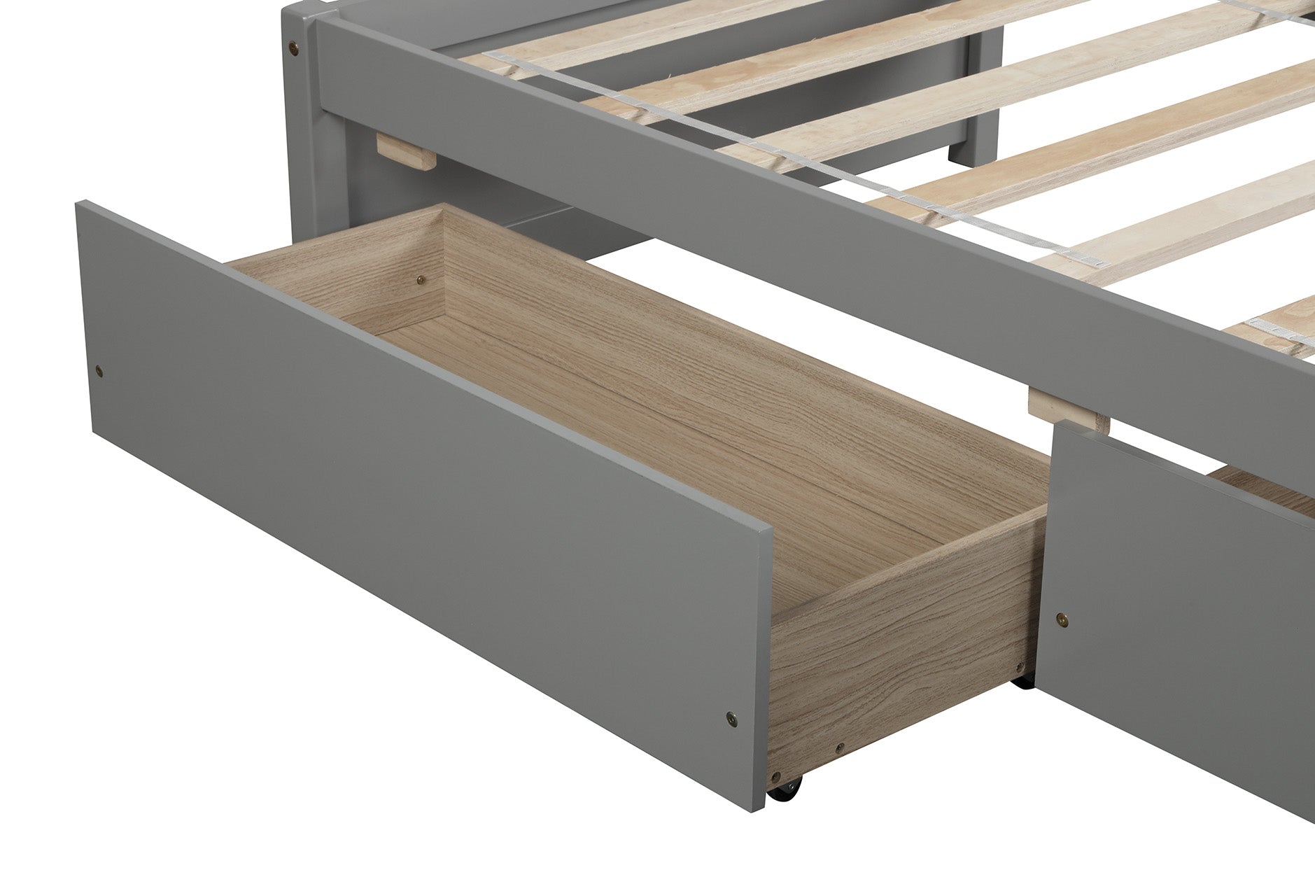 Twin Bed With 2 Drawers, Solid Wood, No Box Spring Needed ,Grey Old Sku:W50422208 Twin Grey Pine