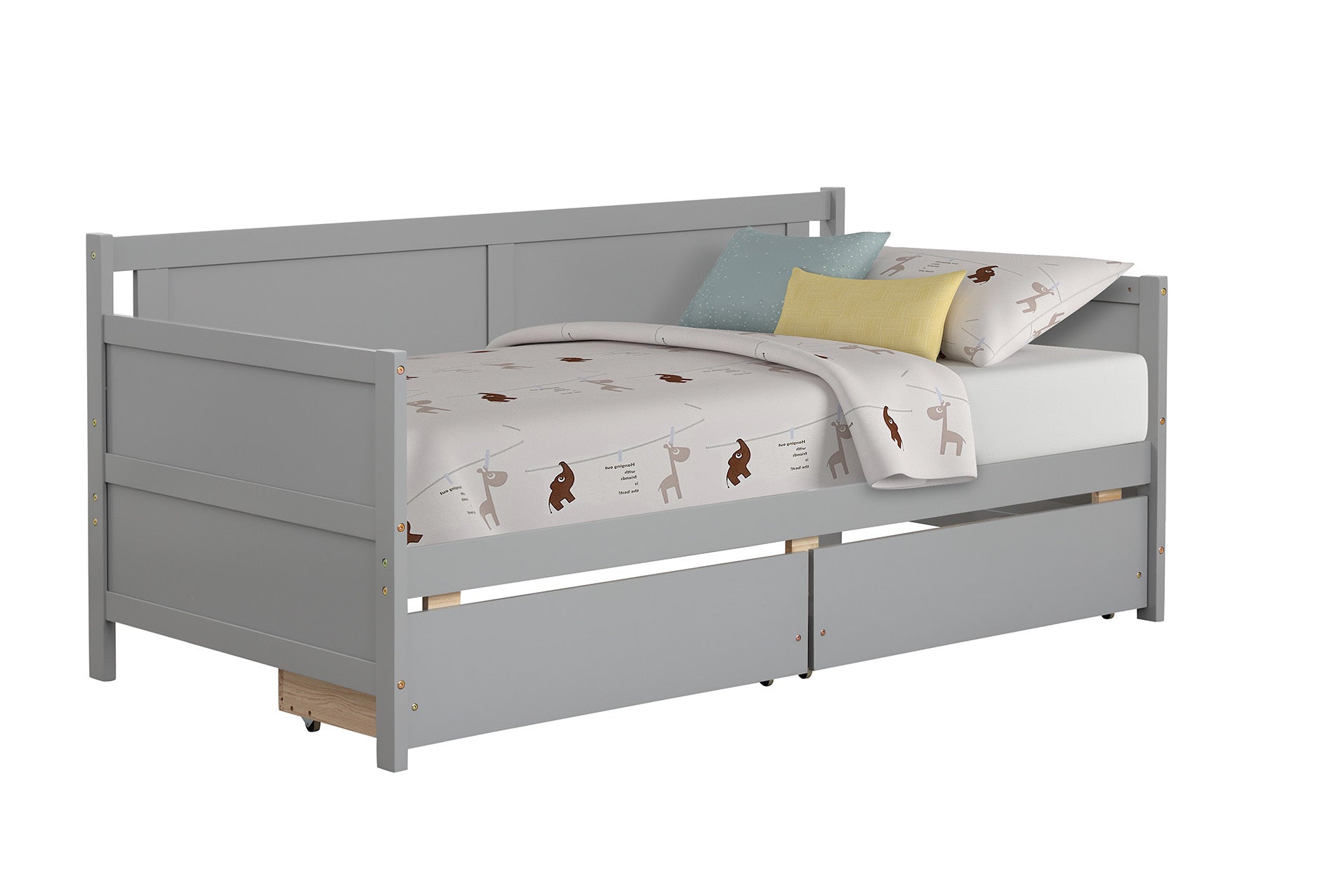 Daybed with two drawers, Twin size Sofa Bed,Storage twin-grey-pine
