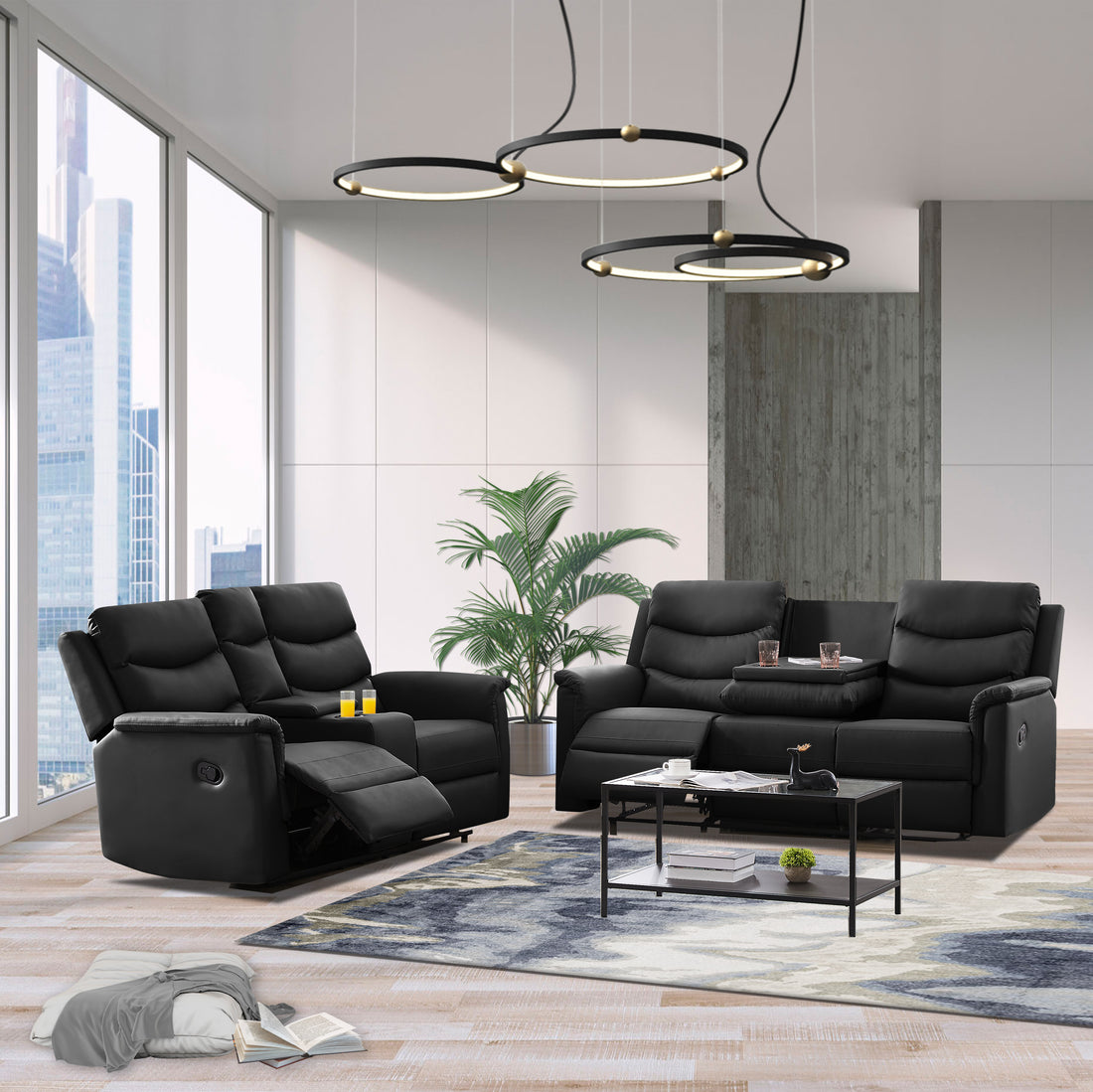 Motion Sofa 3 2 Black Pu K2553S00004 W223S00579 Black Pu 5 Seat