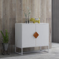 Solid wood square shape handle 2 doors sideboard white-mdf
