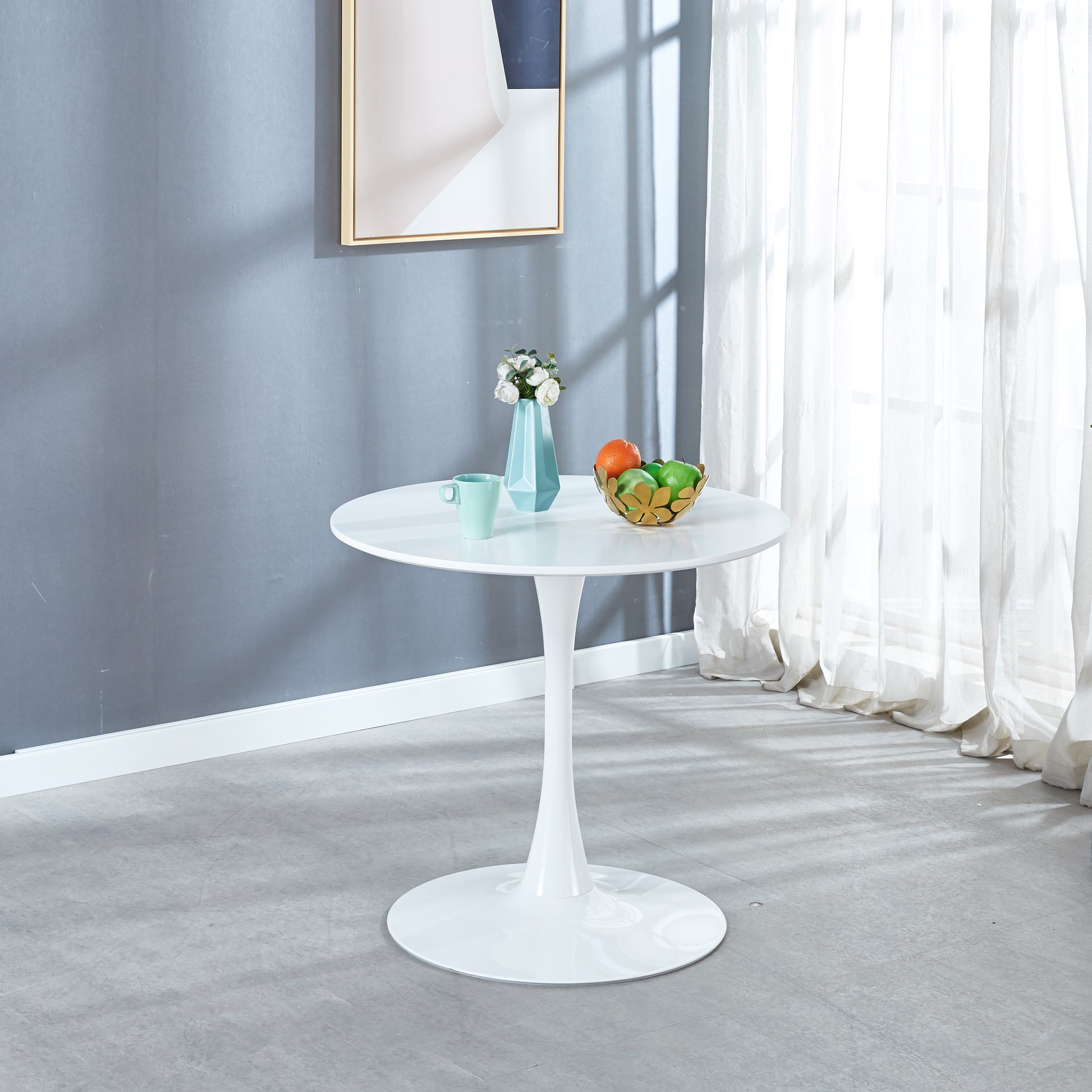 31.5"White Tulip Table Mid Century Dining Table For 2 4 People With Round Mdf Table Top, Pedestal Dining Table, End Table Leisure Coffee Table White Mdf