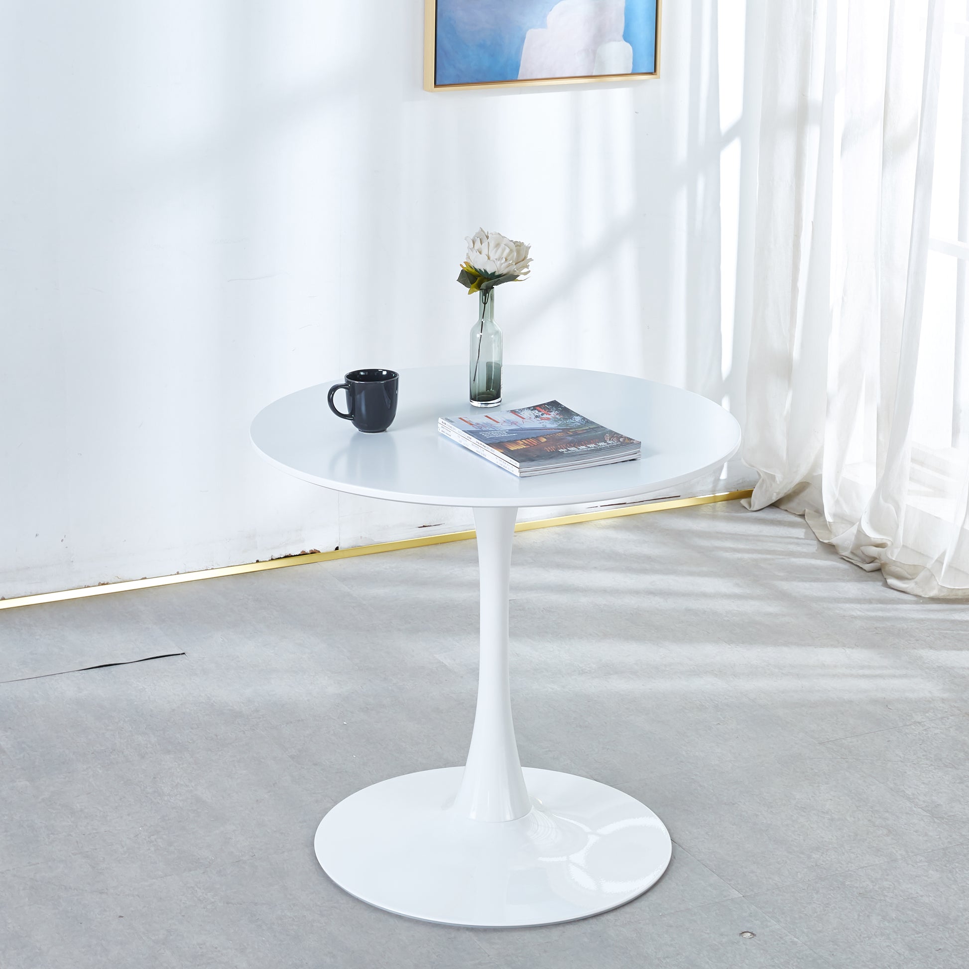 31.5"White Tulip Table Mid Century Dining Table For 2 4 People With Round Mdf Table Top, Pedestal Dining Table, End Table Leisure Coffee Table White Mdf