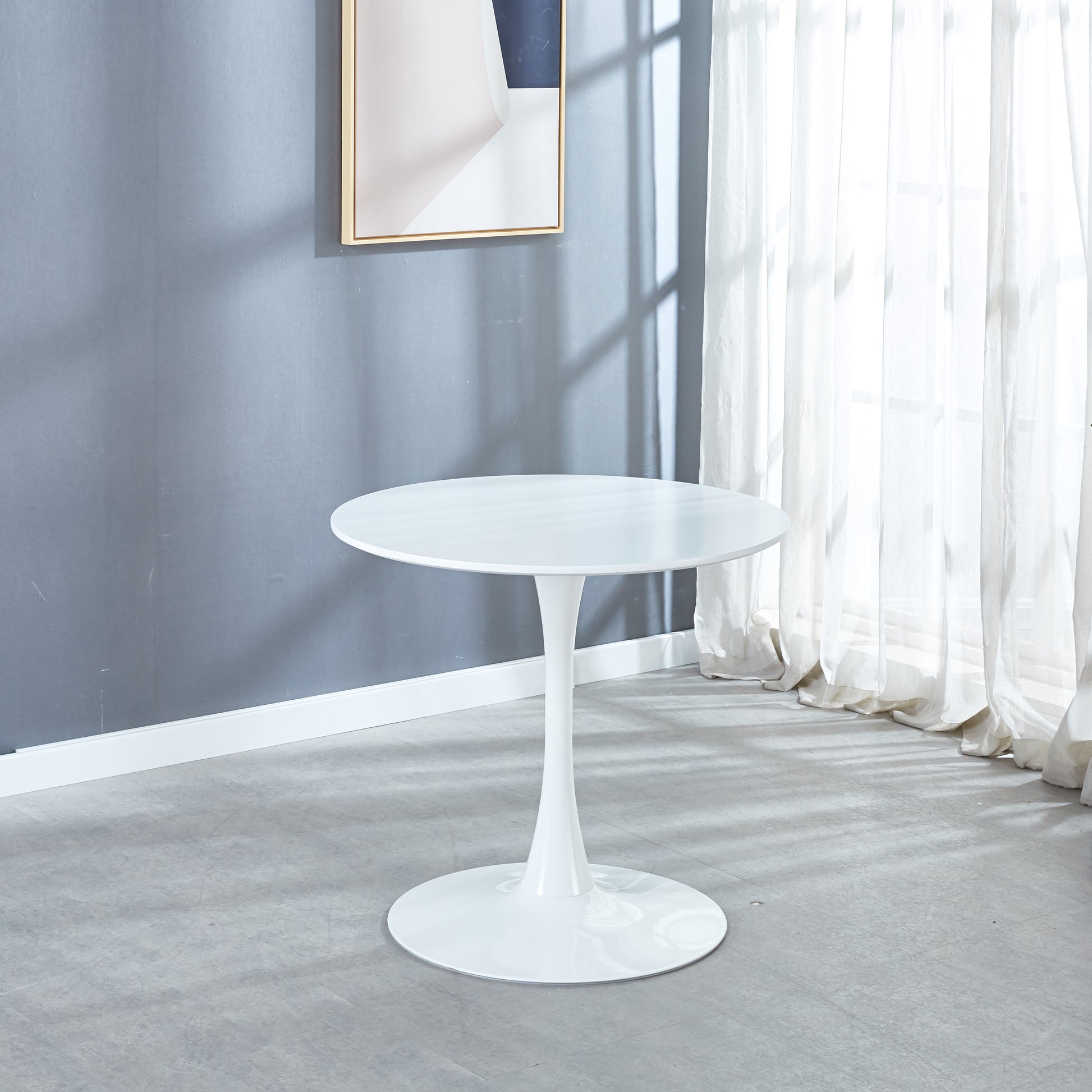 31.5"White Tulip Table Mid Century Dining Table For 2 4 People With Round Mdf Table Top, Pedestal Dining Table, End Table Leisure Coffee Table White Mdf