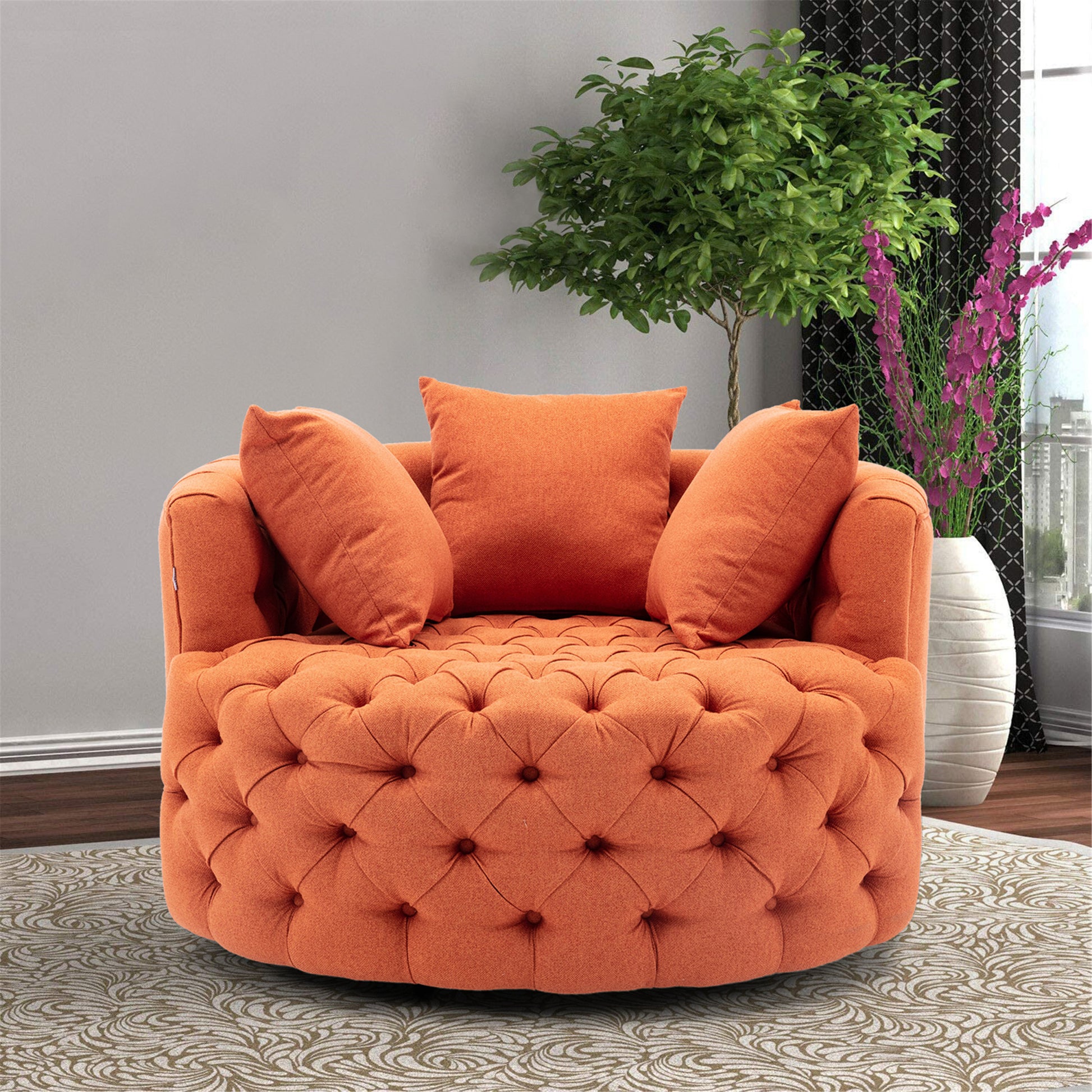 Modern Akili Swivel Accent Chair Barrel Chair For Hotel Living Room Modern Leisure Chair Orange Orange Linen