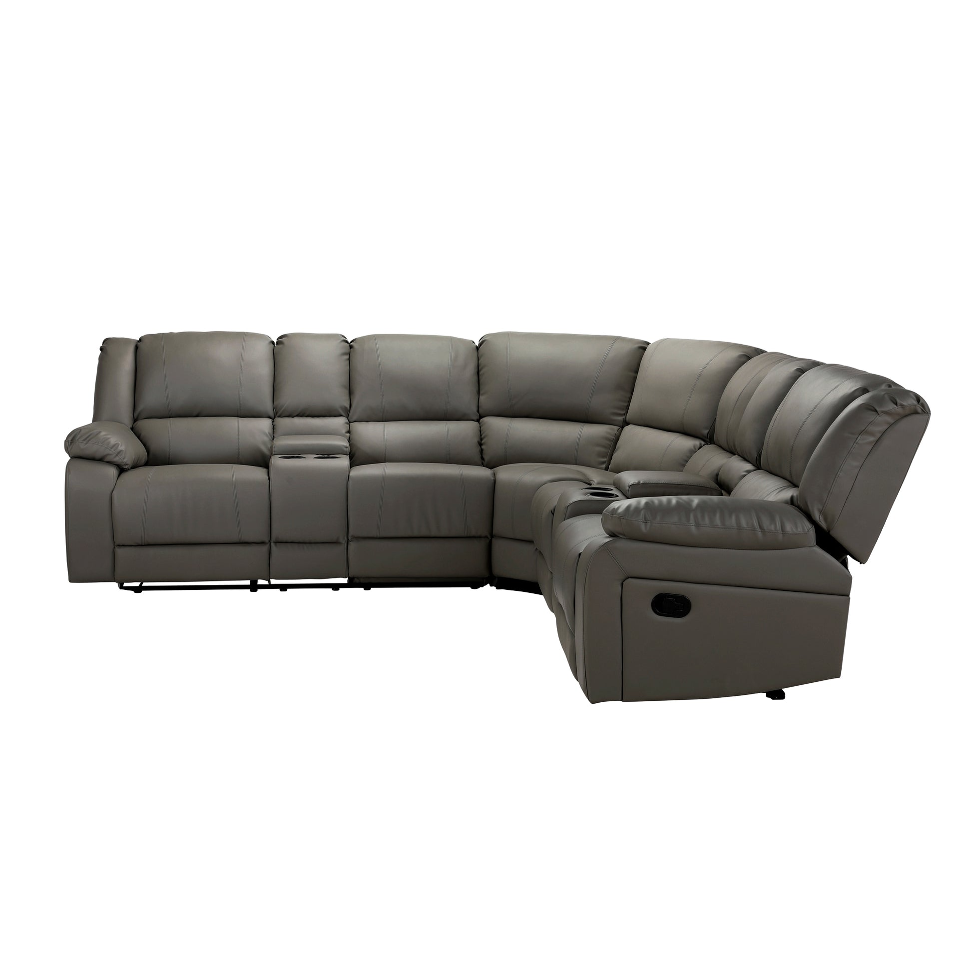 Sectional Manual Reclining Sofa Grey Pu Grey Pu