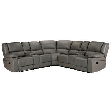 Sectional Manual Reclining Sofa Grey Pu Grey Pu