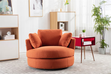 Modern Akili Swivel Accent Chair Barrel Chair For Hotel Living Room Modern Leisure Chair Orange Linen
