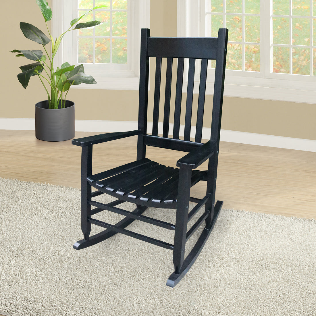 Wooden Porch Rocker Chair Black, Without Mat Black Solid Wood