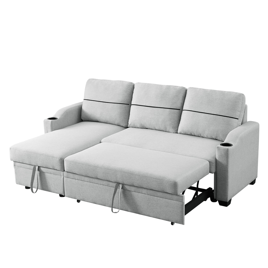 9191 Light Gray Pull Out Storage Sofa Gray Linen 4 Seat