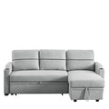 9191 Light Gray Pull Out Storage Sofa Gray Linen 4 Seat
