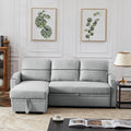 9191 Light Gray Pull Out Storage Sofa Gray Linen 4 Seat