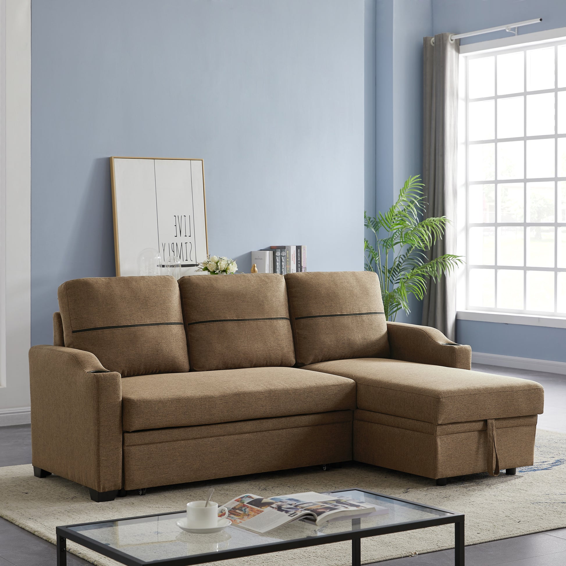 9191 Brown Broaching Storage Sofa Brown Linen