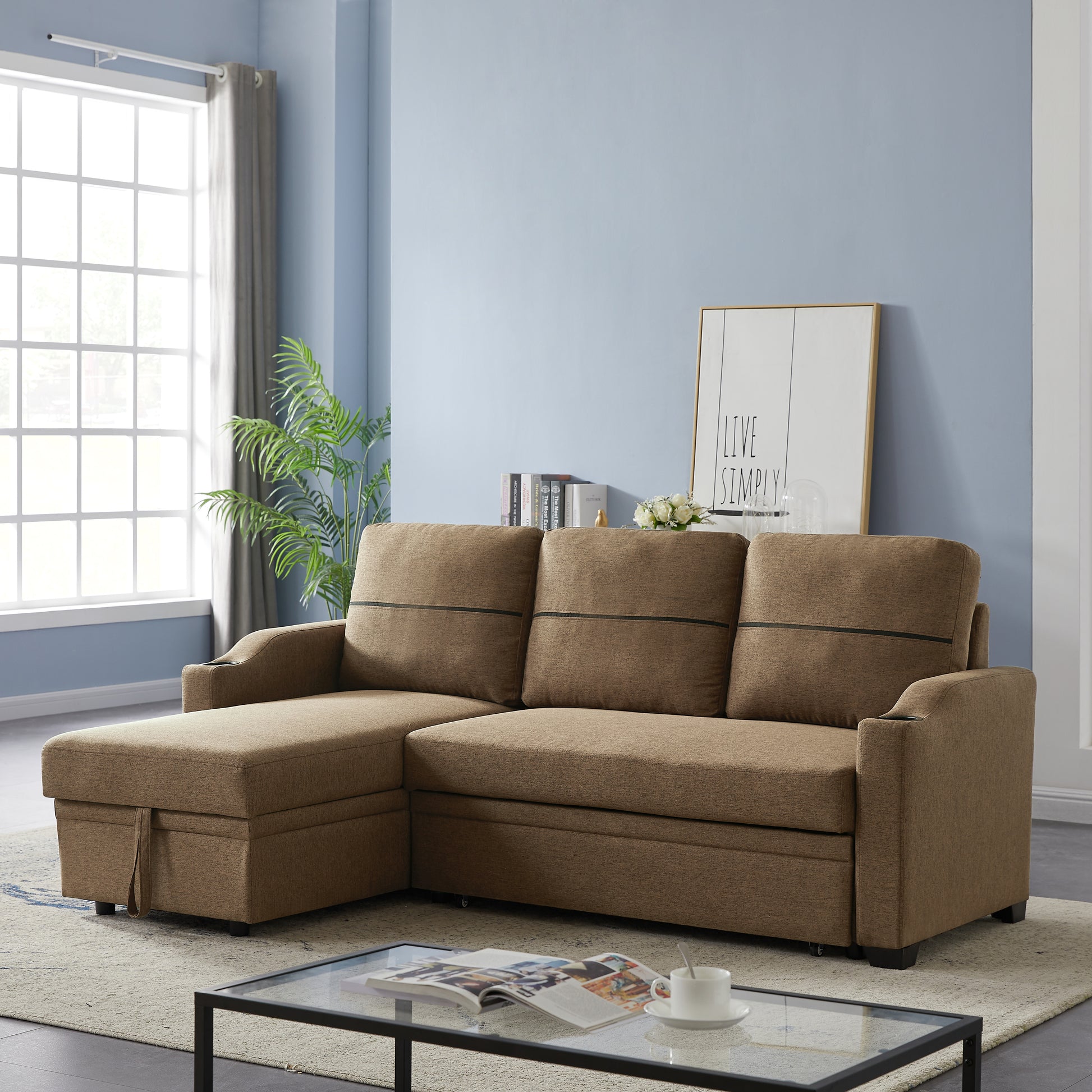 9191 Brown Broaching Storage Sofa Brown Linen