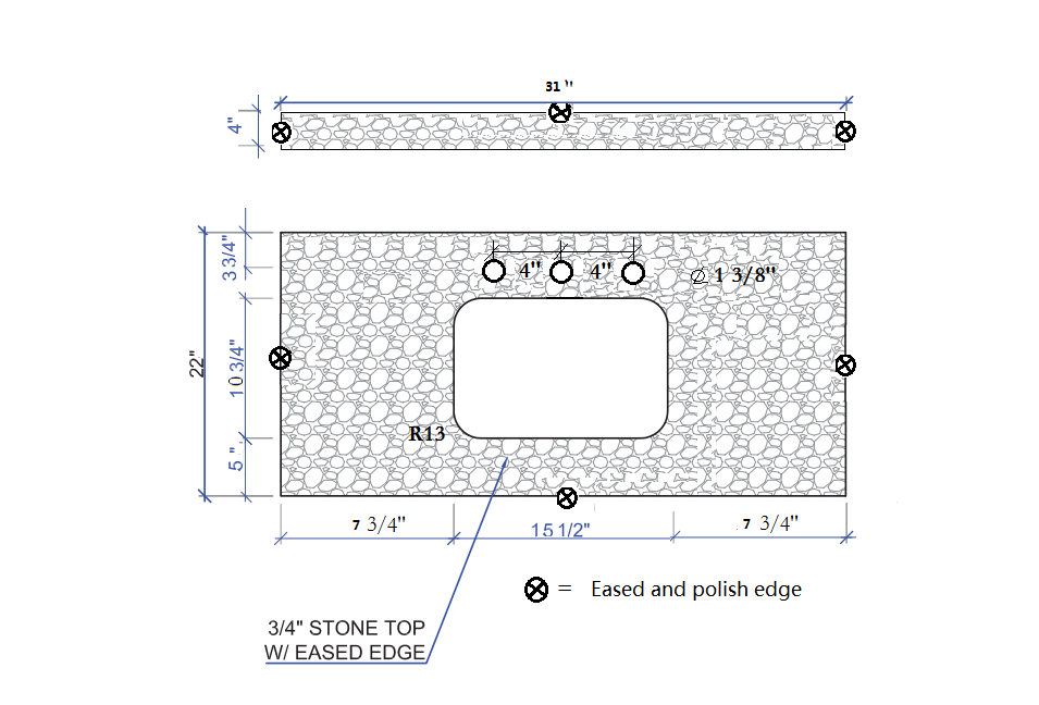 31" Carrara White Engineered Stone Vanity Top Backsplash Light Grey Stone