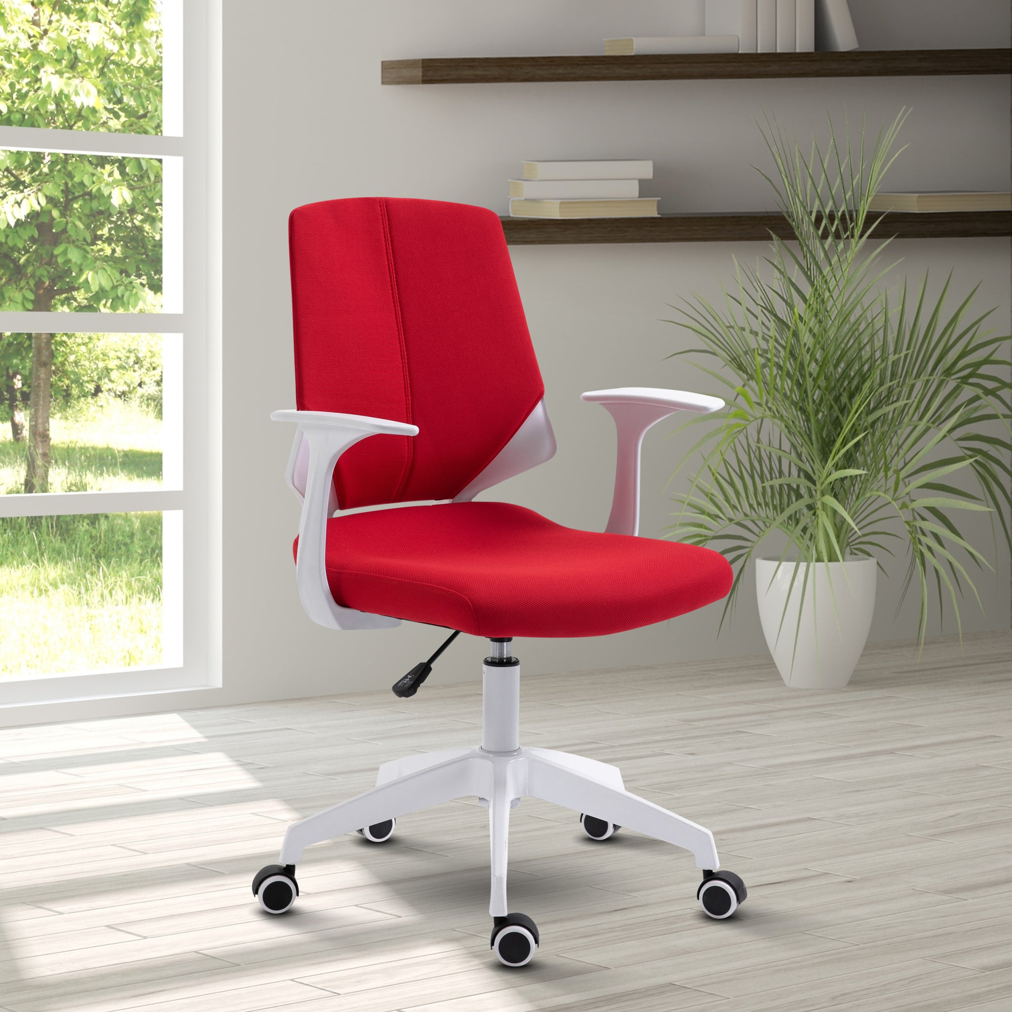 Techni Mobili Height Adjustable Mid Back Office Chair red-fabric-polyester