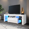 Entertainment Tv Stand, Large Tv Stand Tv Base Stand With Led Light Tv Cabinet. White 50 59 Inches Mdf