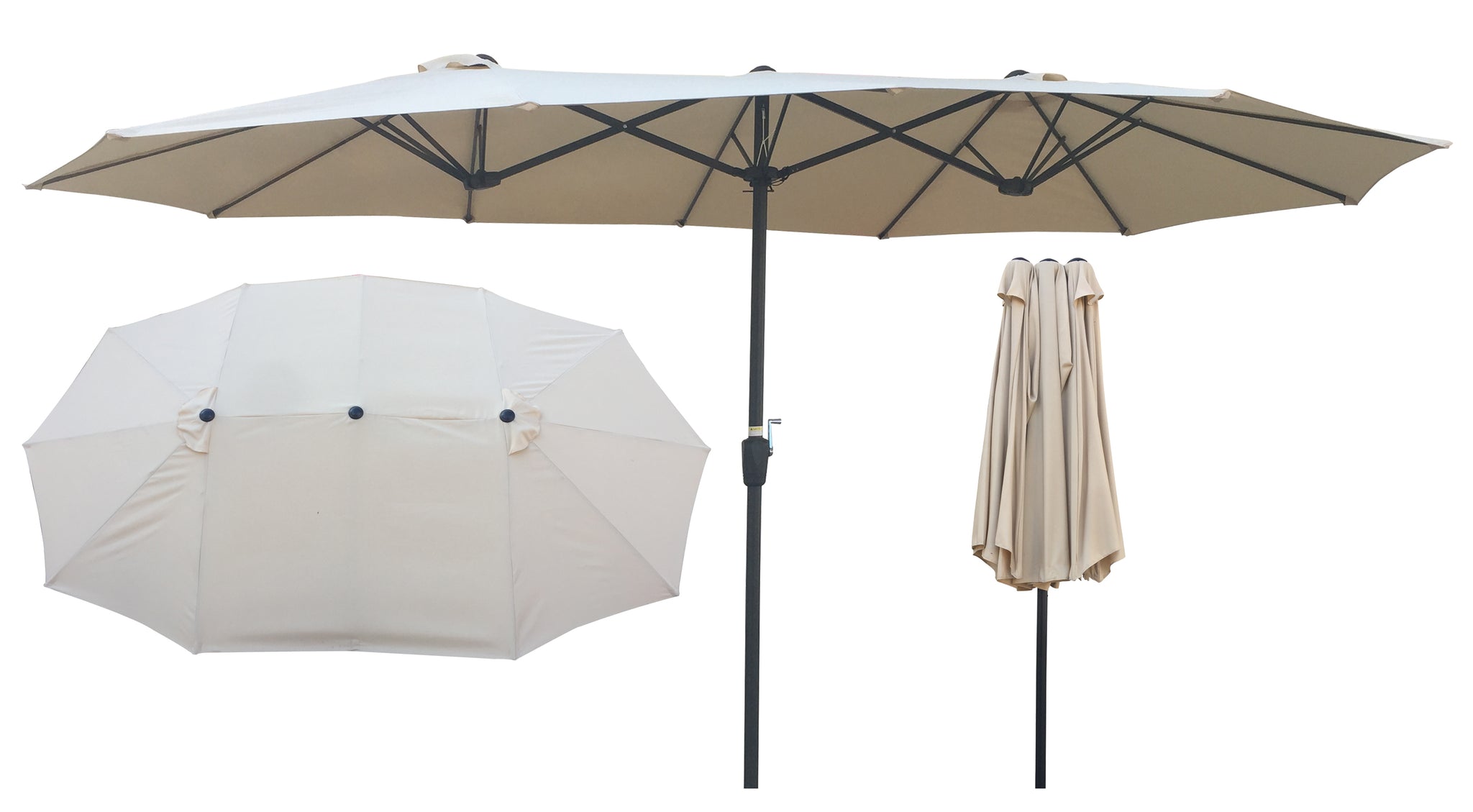 15x9Ft Double Sided Patio Umbrella Outdoor Market tan-metal