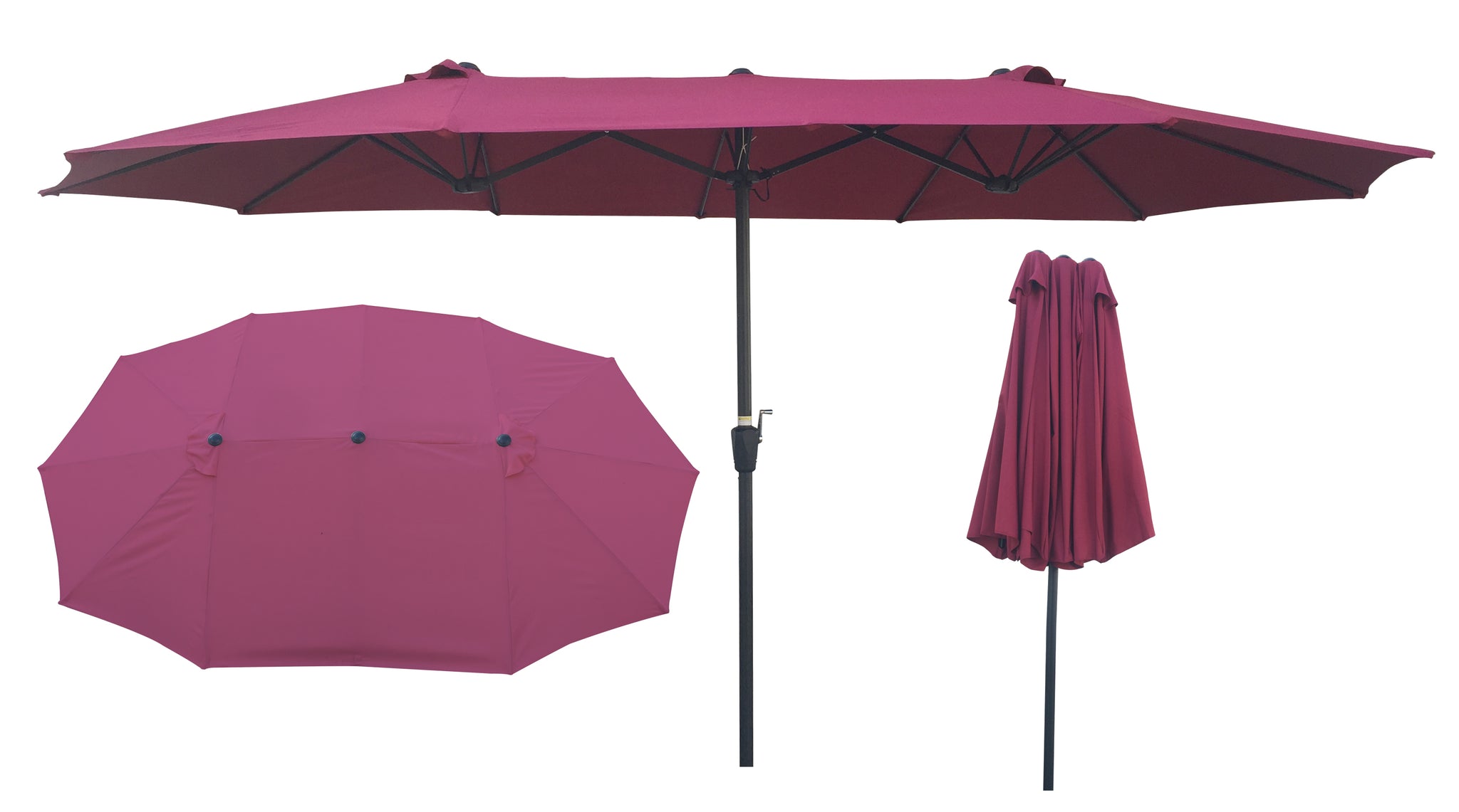 15Ftx9FtDouble Sided Patio Umbrella Outdoor Market burgundy-metal