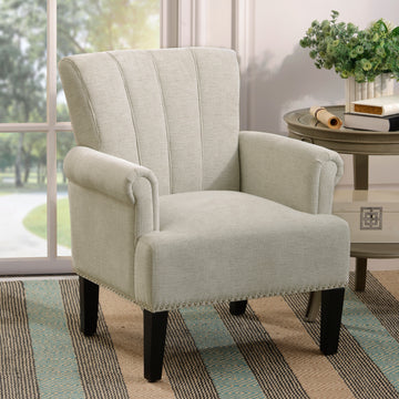 Accent Rivet Tufted Polyester Armchair ,Cream Cream Polyester