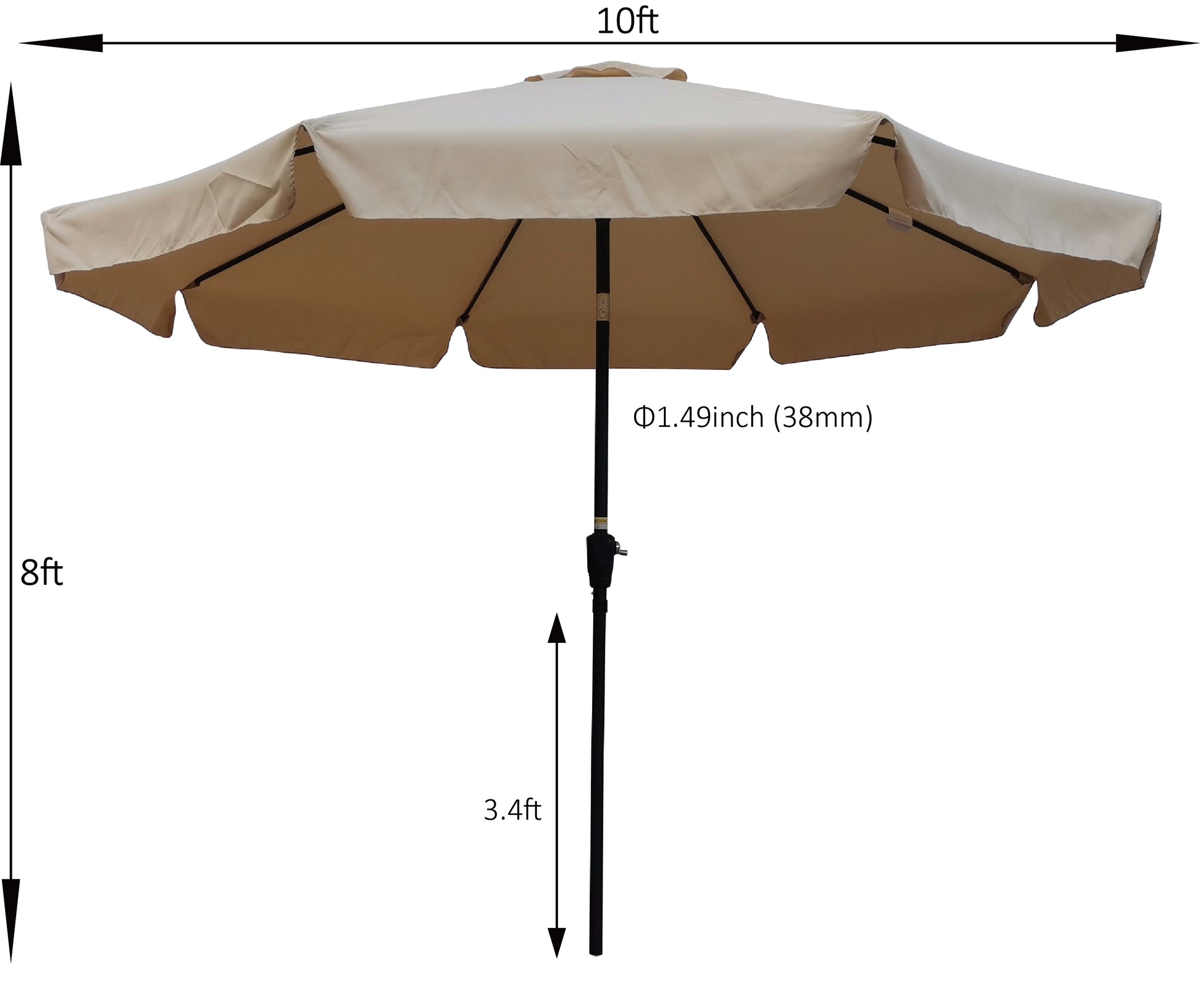 10 Ft Patio Umbrella Market Table Round Umbrella Outdoor Garden With Crank And Push Button Tilt For Garden Deck Backyard Pool Shade Outside Tan Metal