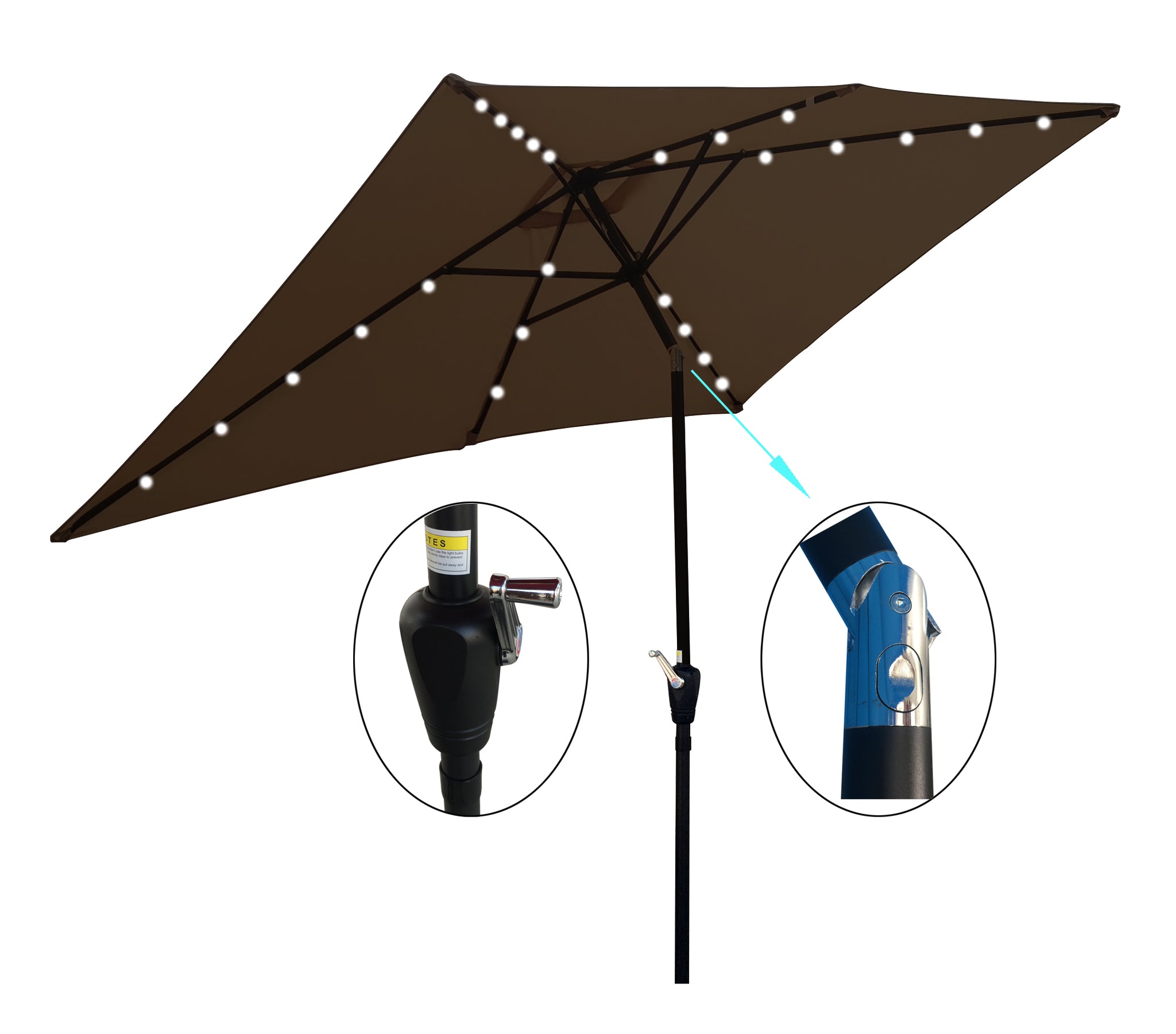 10 X 6.5T Rectangular Patio Umbrella Solar Led Lighted Outdoor Market Table Waterproof Umbrellas Sunshade With Crank And Push Button Tilt For Garden
