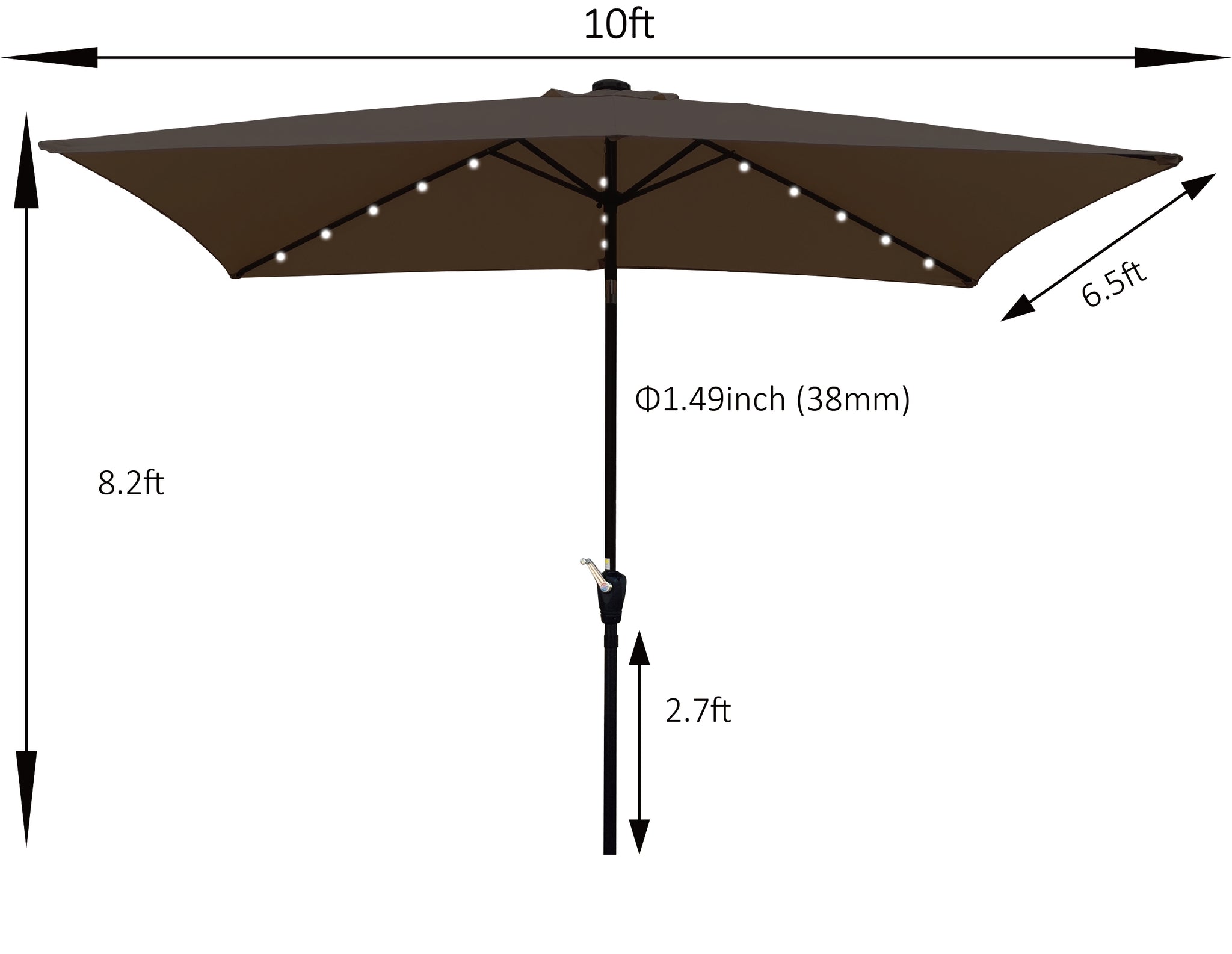 10 x 6.5t Rectangular Patio Umbrella Solar LED Lighted chocolate-steel