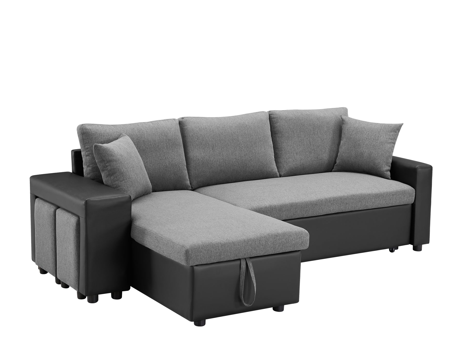 Artemax 92.5 Inchlinen Reversible Sleeper Sectional Sofa With Storage And 2 Stools Steel Gray Grey Foam Fabric