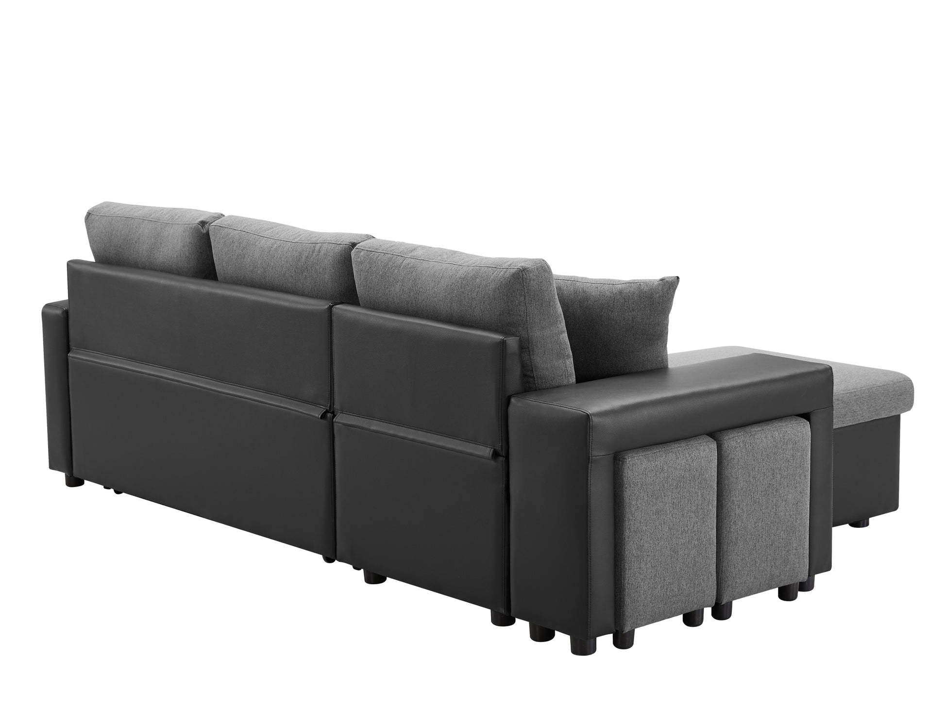 Artemax 92.5 Inchlinen Reversible Sleeper Sectional Sofa With Storage And 2 Stools Steel Gray Grey Foam Fabric