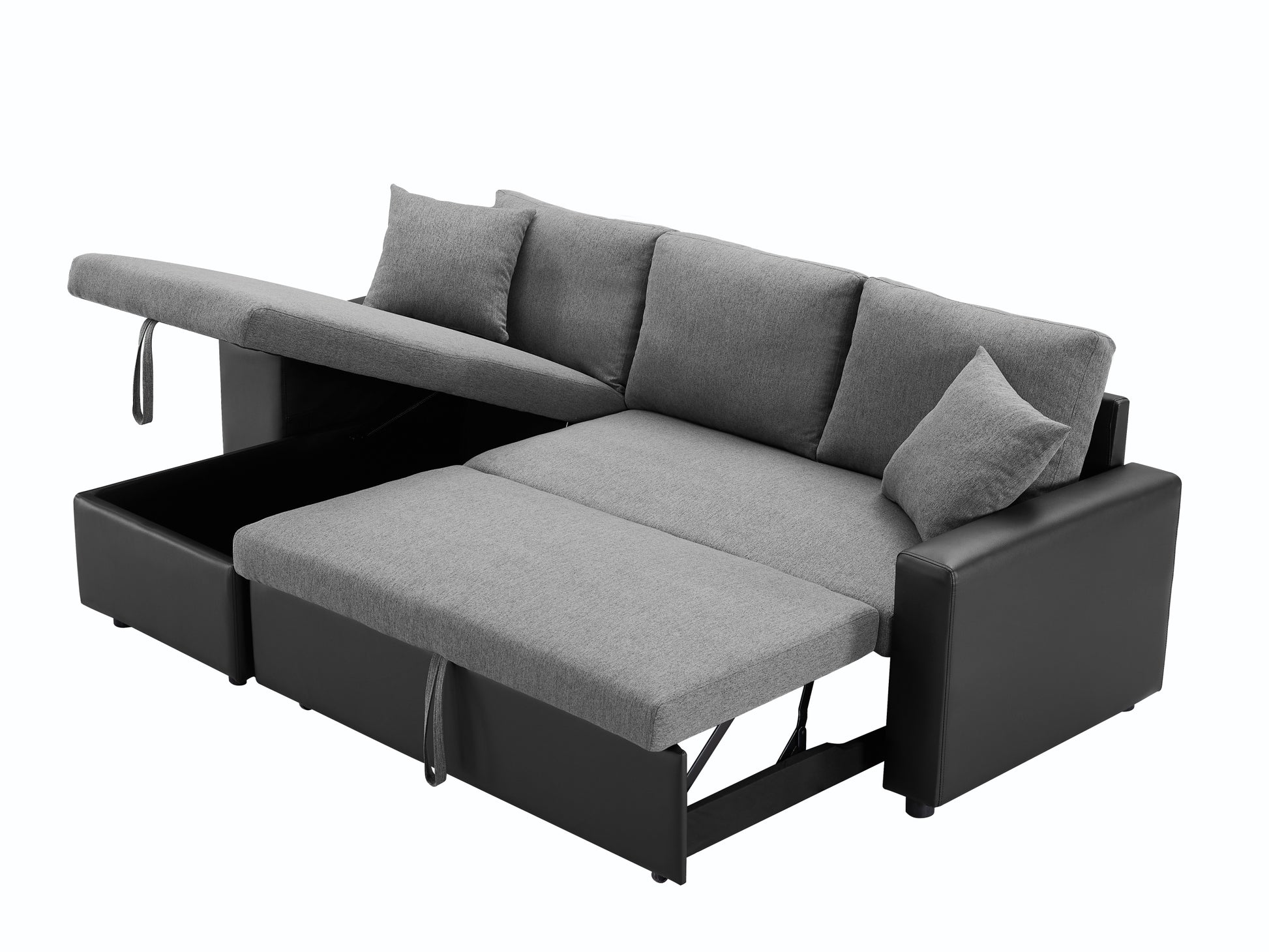Artemax 92.5 Inchlinen Reversible Sleeper Sectional Sofa With Storage And 2 Stools Steel Gray Grey Foam Fabric