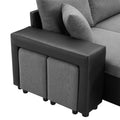 Artemax 92.5 Inchlinen Reversible Sleeper Sectional Sofa With Storage And 2 Stools Steel Gray Grey Foam Fabric