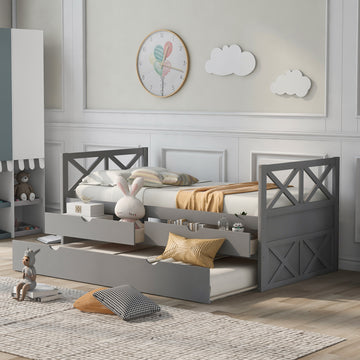 Multi Functional Daybed With Drawers And Trundle, Gray Box Spring Not Required Twin Gray Wood Pine Daybeds Pine
