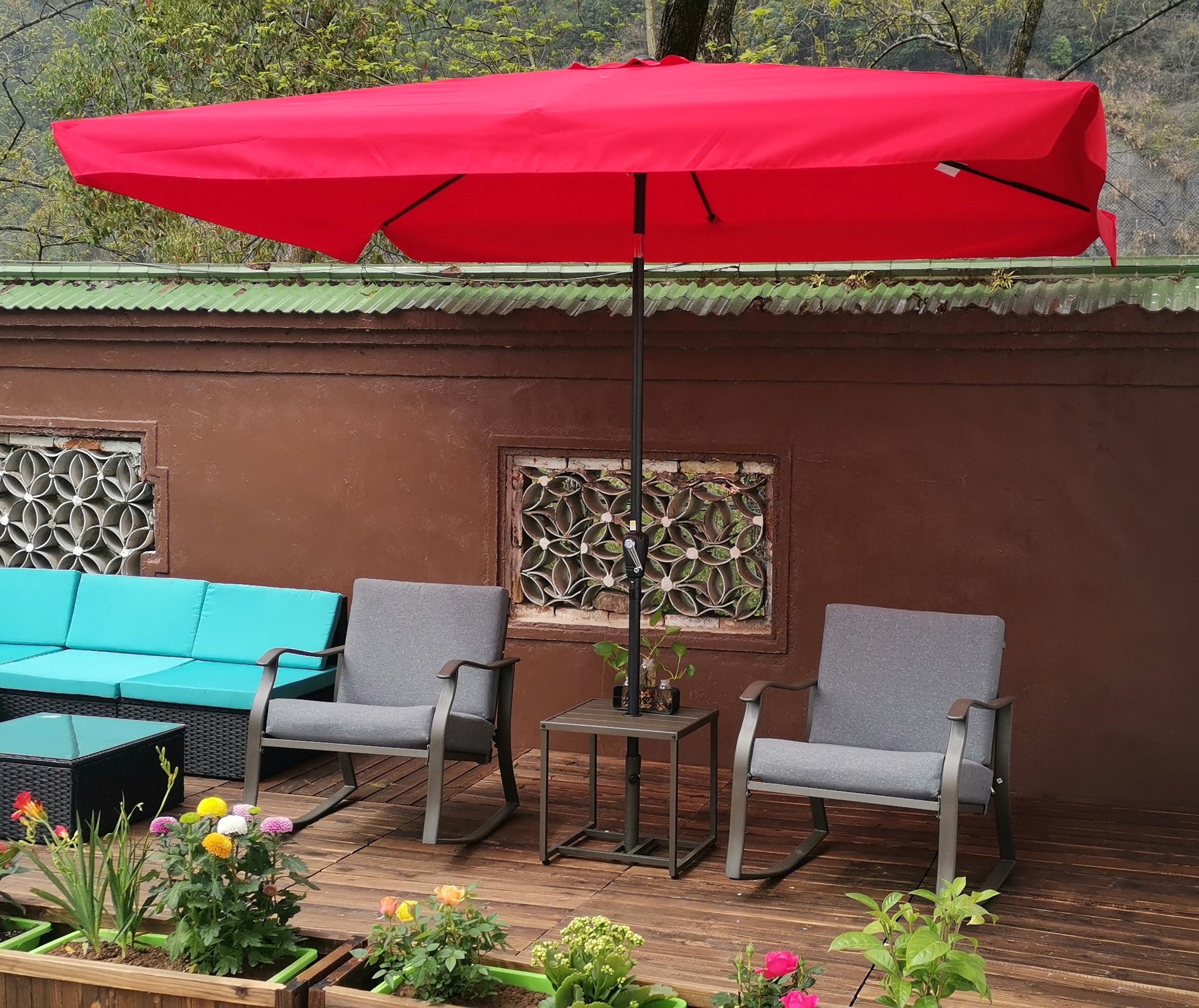 10 x 6.5ft Rectangular Patio Umbrella Outdoor Market red-metal